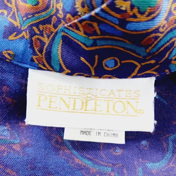 Pendleton Blouse Size 8 Blue Gold Paisley Boho Luxe Art Teacher Witchy Office - Picture 14 of 16